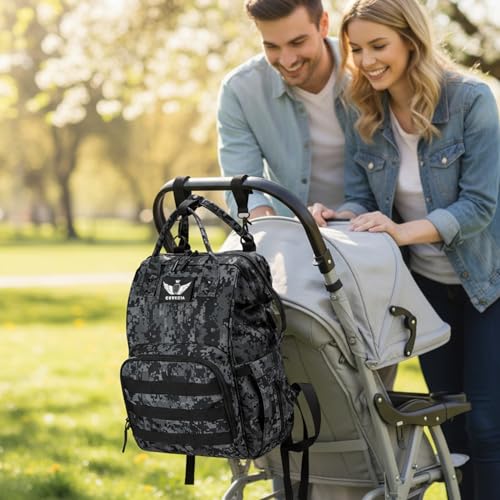 Diaper Bag Backpack with USB Charging Port Stroller Straps and Insulated Pocket,army military Travel Nappy Backpack for Dad/Mom (Black Camo) - color: Camo Black