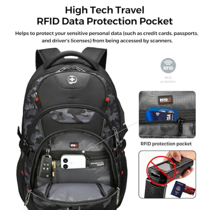 Swissdigital Design Laptop Backpack for Men with USB Charging Port SD803-91 - color: Gray Camo