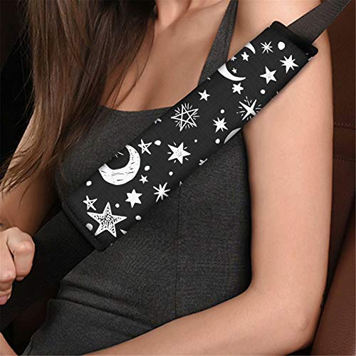 Forchrinse Moon and Star Pattern 2 PCS Auto Seat Belt Cover Strap Shoulder Pad for for Car,Truck,SUV,Backpack,Shoulder Bag - color: Moon Star