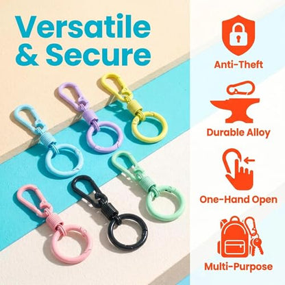 Anti-Theft Zipper Clips 6 Pcs, 6 Colors - Durable Zinc Alloy Locking Carabiners for Travel & Backpack Security, Universal Fit, Multi-Use