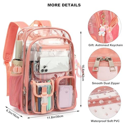 Clear Backpack Heavy Duty Transparent Backpacks Stadium Approved for School Work Sport Travel (Pink) - color: Pink