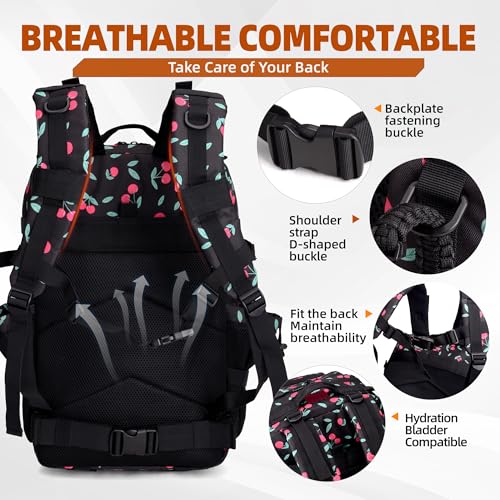 LUPU TACTICAL 45L Backpack for Men and Women 3 Days Assault Pack Outdoor Travel Hiking Camping Rucksack with Molle Webbing (Small Cherry)