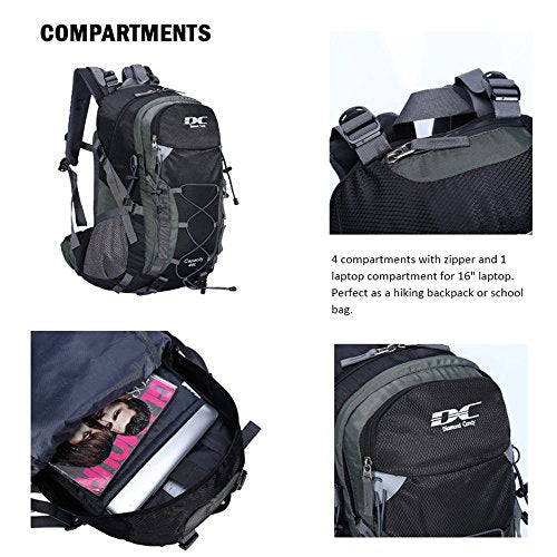 Diamond Candy Waterproof Hiking Backpack for Men and Women, Lightweight Day Pack for Travel Camping | Waterproof - color: Black