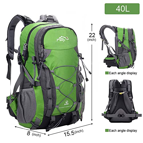 INOXTO lightweight Hiking Backpack 35L/40L Hiking Daypack with Waterproof Rain Cover for Travel Camping Outdoor Men and Women - color: 40l Green