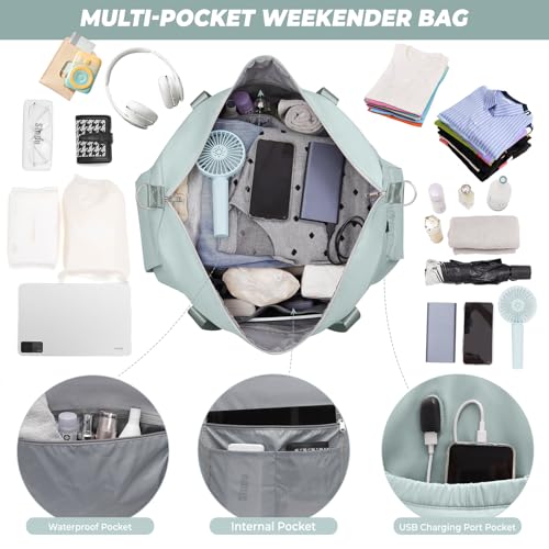 Weekender Bags for Women,Extra large 44L Expandable Travel Duffel Bag with Shoe Compartment,Toiletry Bag,Overnight Bag with Waterproof Pocket,Carry On Backpack for Gym,Hospital,Beach - color: Green