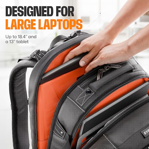 EVERKI Business 120 Laptop Backpack 40L with Rain Cover - Large Compartment Fits Up To 18.4", Travel Friendly Lightweight Business & Office Bag, 180° Fold-Out Design, Multiple Padded Pockets, Black - style: Business 120