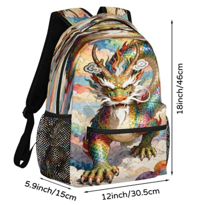 Dragon Kids Backpack for Girl Boy Waterproof Kids Back Pack | Animal Rainbow School Bookbag Women Men Lightweight Rucksack Casual Daypack Carry On Bag for Work Hiking Camping Gym Travel - color: Animal Dragon Rainbow