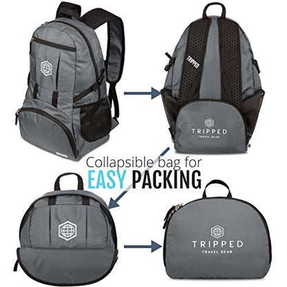 TRIPPED Travel Gear Granite Grey 35L Foldable Backpack, Lightweight, Packable, with Padded Shoulder Straps, Ideal for Travel, Hiking, and Everyday Use - color: Granite Grey
