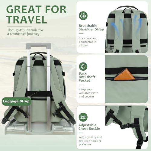 EMPSIGN 40L Travel Backpack for Women & Men, Airline Approved Carry On Backpack, TSA Personal Item Bag Waterproof, Overnight Weekender Essentials Backpacks for Business fits 17" Laptop, Light Green - color: Beige/Light Green/Army Green