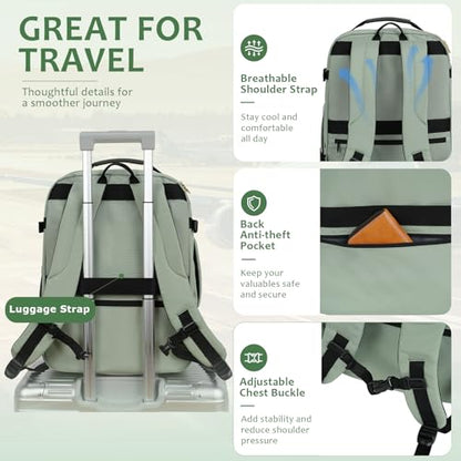 EMPSIGN 40L Travel Backpack for Women & Men, Airline Approved Carry On Backpack, TSA Personal Item Bag Waterproof, Overnight Weekender Essentials Backpacks for Business fits 17" Laptop, Light Green - color: Beige/Light Green/Army Green