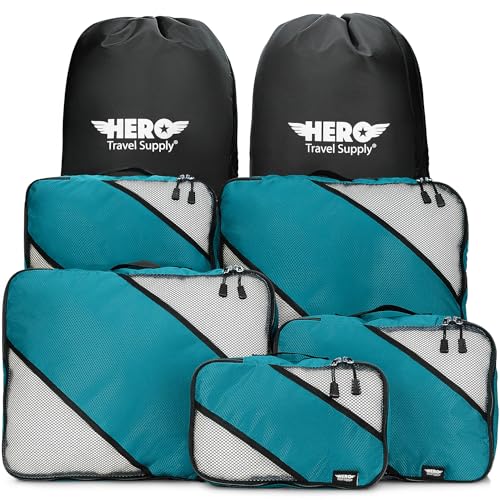 HERO Packing Cubes for Travel (Set of 5) Luggage Organizer with 2 Laundry Bags, Versatile Suitcase Organizer for Men & Women – Travel Accessories for Carry On, Airplane, Road Trip - color: Teal