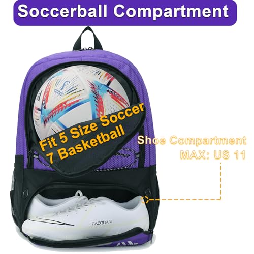 Hsmihair Soccer Bag-Soccer Backpack&Backpack for & Football Volleyball & Basketball,with Ball Compartment and Separate Cleat - color: Purple