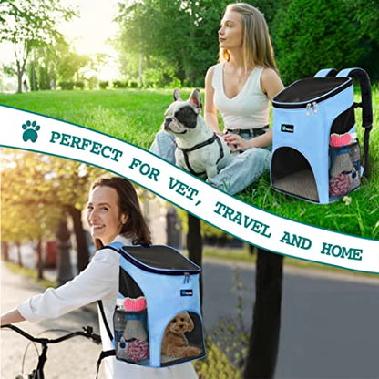 PetAmi Cat Backpack Carrier, Airline Approved Pet Carrier Backpack for Small Dogs and Large Cats, Soft Sided Collapsible Ventilated with Sherpa Bed for Hiking Travel, Max 18 lbs, Light Blue - color: Light Blue