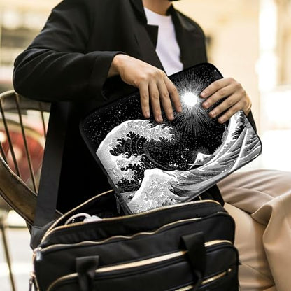 Laptop Sleeve with Handle 15.6 Inch, Waterproof Laptop Case Bag, Black Wave Pattern Design Computer Sleeve Compatible with MacBook Air, Pro, HP, Dell, Lenovo, ASUS - color: Black Wave, size: 15inch(15-15.6")