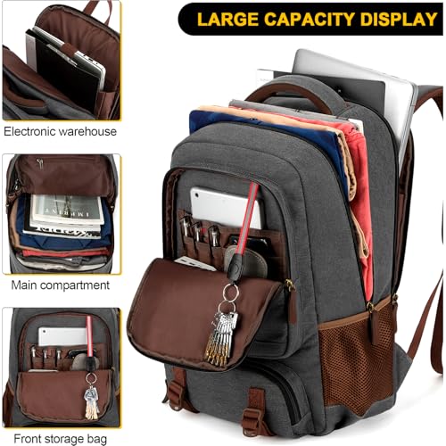 Tzowla Canvas Laptop Backpack, Bag for Men Women - color: Dark Grey, size: 15.6inch