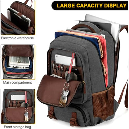Tzowla Canvas Laptop Backpack, Bag for Men Women - color: Dark Grey, size: 15.6inch