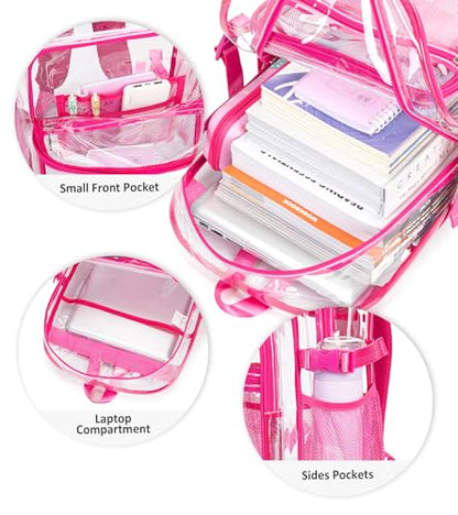 abshoo Big Heavy Duty Clear Backpack for School Girls Transparent Bookbag for Middle High School (Hot Pink) - color: Hot Pink