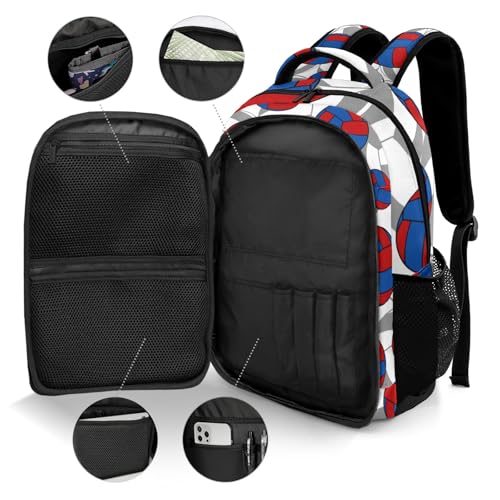 Red Blue Volleyball Pattern Casual Backpack Daypack Bookbag Laptop Bag Custom Shoulders Backpacks for Gifts - color: Red Blue Volleyball Pattern
