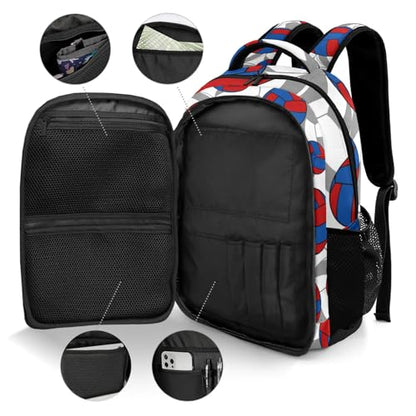 Red Blue Volleyball Pattern Casual Backpack Daypack Bookbag Laptop Bag Custom Shoulders Backpacks for Gifts - color: Red Blue Volleyball Pattern