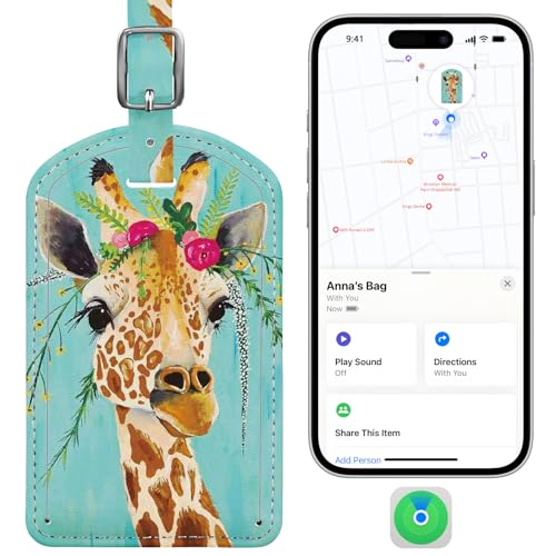 Luggage Tags Built-in Anti-Loss Tracker & Luxury Leather(Giraffe) | for Suitcase, Travel Bags, Backpacks, Travel Organizer for Lost Baggage Prevention - color: Giraffe