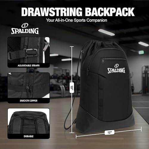 Spalding Drawstring Backpack Sports Bag | Black Waterproof Gym Bag | Cinch Sack with Separate Shoe and Ball Holder| for Travel, Basketball, Sports, 2 Pack - style: Backpack