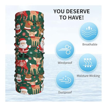 Santa Claus and Christmas Deer Prints Multifunctional Sport Headband – Seamless Stretch Neck Gaiter for Hiking, Biking, Running & Outdoor Activities – Soft, Quick-Dry, No-Fade Design