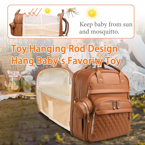 Astro alan Baby Diaper Bags with Changing Station, Waterproof Diaper Bag Backpack for Moms Dads with USB Charging Port, Baby Shower Gifts, Large Capacity diaper backpack, Brown - color: Vegan Leather Brown