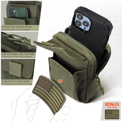 Tactical Backpack Accessories Pouch, Molle Accessories Shoulder Strap Attachment Pouches Utility EDC Phone Pouch Sport - color: Ranger Green