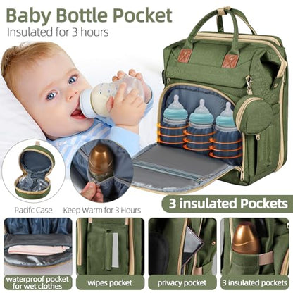 ZRSUN Baby Diaper Bag Backpack,Baby Shower Gifts, Multifunctional Travel Diaper Bag, Gifts for Mom with Portable Diaper Pad (Green) - color: Green