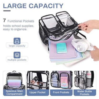Clear Backpack Heavy Duty PVC Clear Bookbag for School Stadium Events Transparent Back Pack Girls Boys, Black - color: Black