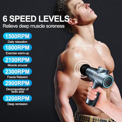 LEERCON Small Massage Gun Handheld Deep Tissue Massager Gun for Pain Relief- 6 Speeds, 4 Heads, Ideal Gift for Men & Women (Blue)