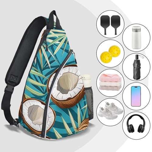 Pickleball Bag for Women Men Adjustable Crossbody Sling Backpack Hold Pickleball Paddle Water Bottle - color: Multicolor 18