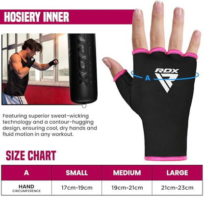 RDX Boxing Hand Wraps Inner Gloves Men Women, Half Finger Elasticated Bandages, Under Mitts Fist Protection, Muay Thai, Kickboxing, MMA, Martial Arts Speed Bag Punching Training - color: Pink White, size: Large