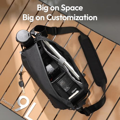 ULANZI BP11 8L Camera Sling Bag with Tripod Holder, Lightweight Splash-Proof Anti-Theft Crossbody for DSLR, Mirrorless, Lens & Laptop,Customizable Front Patch Pocket for Travel, Hiking, Everyday Carry - size: 8L