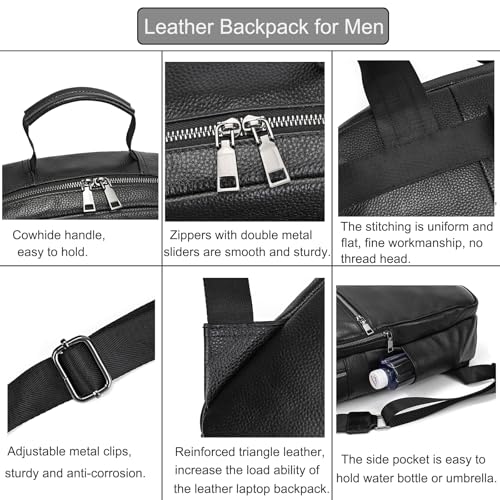 LUUFAN Genuine Leather Shoulder Bag for Men Casual Backpack Slim Daypack Laptop Rucksack Business Travel Outdoor Bag - color: 8017h-black