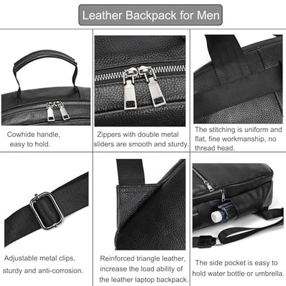 LUUFAN Genuine Leather Shoulder Bag for Men Casual Backpack Slim Daypack Laptop Rucksack Business Travel Outdoor Bag - color: 8017h-black