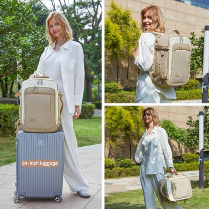 LOVEVOOK Travel Backpack for Women Men, 40L Carry On Backpack with 3 Packing Cubes,TSA Personal Item Travel Bag Airline Approved, Water Resistant Weekender Overnight Luggage Daypack - color: H-hkaki-beige-brown, size: Large - 17.3 Inch - 40L - 3 Pcs