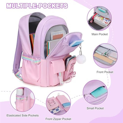 Scothen Backpacks for Girls, Girls Backpack with Lunch Box & Pencil Pouch for Teens Girl Kids Elementary Middle High School College Student Bookbag Daypack Laptop Travel Backpack for Women - color: Purple Pink