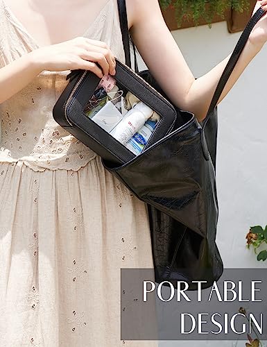 Popvibe Clear Makeup Case Set Black Toiletry Bag Travel Large Clear Cosmetic Bag with Zipper, Big Make Up Bag Organizer Women Traveling TSA Approved Transparent Bag Car for Essentials - color: Black, style: Dual Elegance