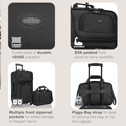 U.S. Traveler Rio Lightweight Softside Rolling Carry-on Suitcase, 2-Wheel Set, Black - color: Black, size: 21"/14"