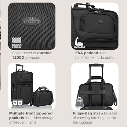 U.S. Traveler Rio Lightweight Softside Rolling Carry-on Suitcase, 2-Wheel Set, Black - color: Black, size: 21"/14"