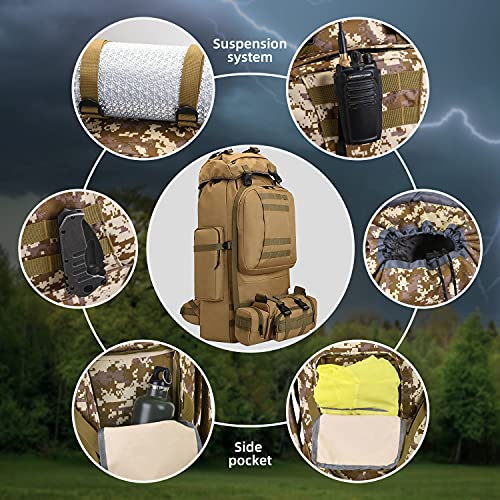 100L Camping Hiking Backpack,Molle military Tactical rucksack backpack,Waterproof Lightweight Hiking Backpack - color: Khaki