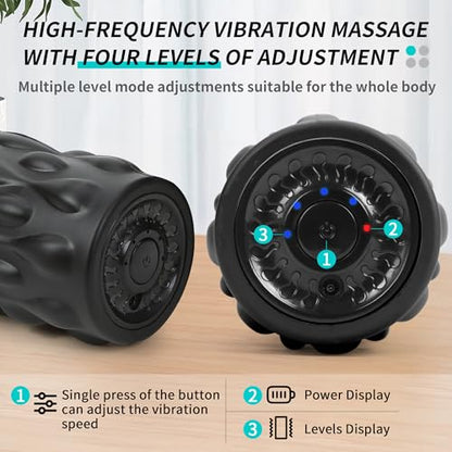 High-Density Vibrating Foam Roller Black with 4 Customizable Speeds for Deep Tissue Massage, Muscle Recovery and Pain Relief -Rechargeable with Massage Backpack - color: Black, size: 13 x 4.5 Inch with Massage Backpack