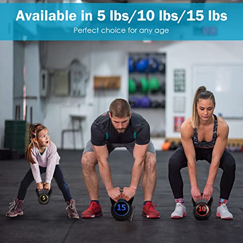 Goplus 3 Pieces Kettlebell Set, 5, 10, 15 lbs HDPE Coated Concrete Fitness Kettle Bells w/Easy Grip Wide Handle, Home Gym Exercise Weights HIIT Workout, Weightlifting, Strength Training, Conditioning