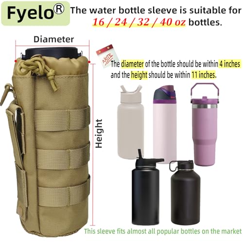 Tactical MOLLE Bottle Pouch Bag, Travel/Sprots Molle Water Bottle Holder with Drawstring Open Top and Mesh Bottom - color: Brown