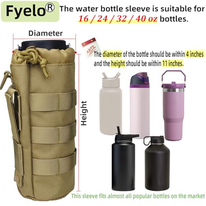 Tactical MOLLE Bottle Pouch Bag, Travel/Sprots Molle Water Bottle Holder with Drawstring Open Top and Mesh Bottom - color: Brown