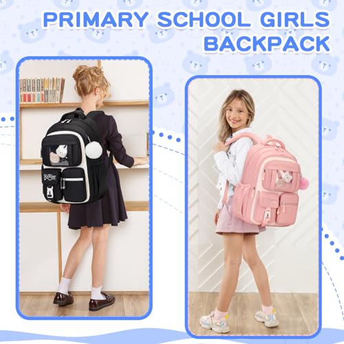 PIG PIG GIRL Kids Backpack for Girls - School Bags for Middle School Students - Book Bag for Elementary Primary - Kawaii Ita Backpack - Black and Beige - color: Black and Beige