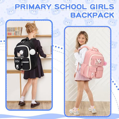PIG PIG GIRL Kids Backpack for Girls - School Bags for Middle School Students - Book Bag for Elementary Primary - Kawaii Ita Backpack - Black and Beige - color: Black and Beige