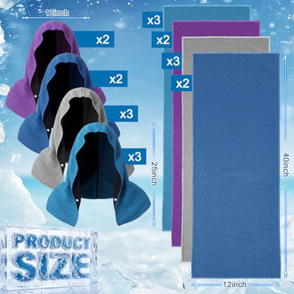 Honoson 20 Pcs12x25 Inch Cooling Hoodie Towel Bulk for Neck and Face 40x12 Inch Quick Dry Sweat Towels Instant Ice Cold Towel for Hot Weather Run Yoga Gym(Light Gray, Dark Blue, Light Blue, Purple) - color: Light Gray, Dark Blue, Light Blue, Purple