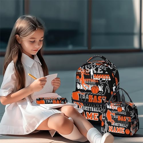 Mercuryelf Custom Basketball Backpack with Lunch Box and Pencil Case, Personalized Elementary Kindergarten School Bookbags for Boys Kids with Name, Set of 3 - color: Basketball-1-3